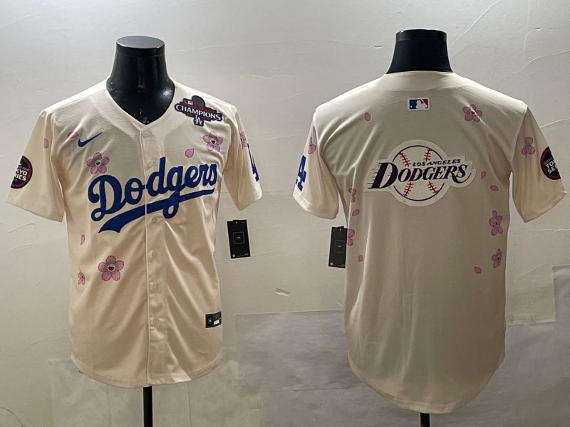 Men Los Angeles Dodgers Blank Cream Sakura Edition 2025 Nike MLB Jersey style 28->los angeles dodgers->MLB Jersey